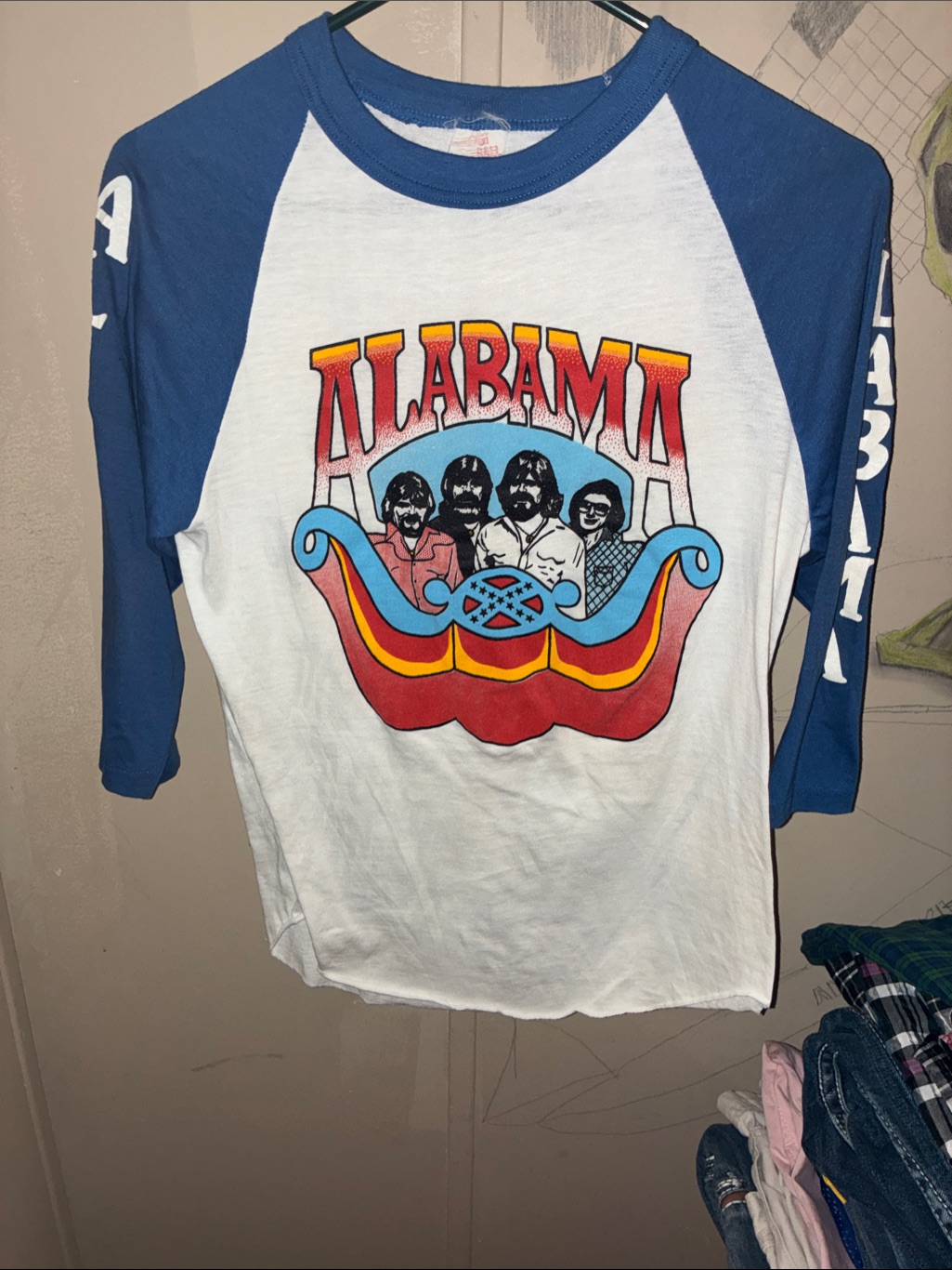 Vintage Concert Baseball Tee-Original Alabama - Blue White 80’s (Stored N Chest